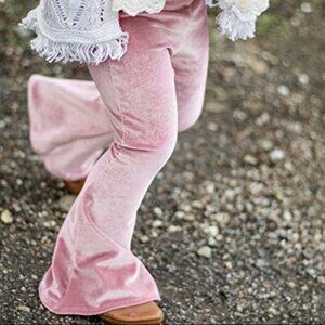 Pink velvet velour kids toddler bell bottom flared